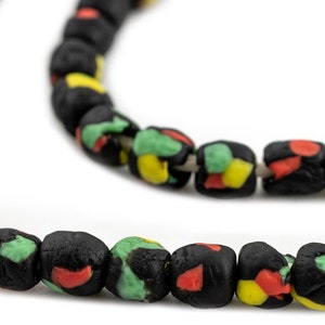 Rasta Fused Recycled Glass Beads, 7mm, 26 Inch Strand, Artisan Jewelry Supplies from Ghana