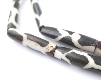 25 perline di osso batik con motivo giraffa: perline di osso a tubo, perline di osso cilindriche del Kenya, perline di osso tubolari, perline di osso lunghe, perline di osso tubolari naturali