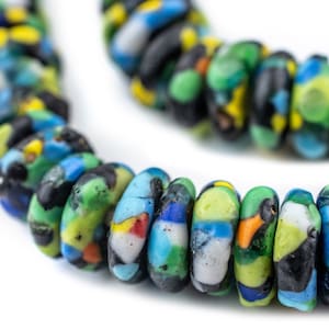 110 African Disk Beads - Multicolor Rondelle Beads - Colorful Glass Beads - Powder Glass Beads - Ghana Glass Beads (RCY-DSK-MIX-693)