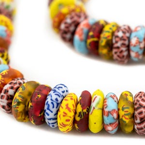 95 Kumasi Medley Fused Rondelle Recycled Glass Beads 14mm: Bottle Glass Beads Upcycled Materials Ghana Krobo Beads Frosted Glass Beads