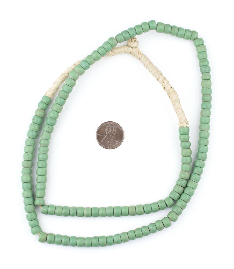 PROS-CYL-GRN-322 Green Prosser Beads Green Button Beads Old Glass Beads Ghanaian Trade Beads 125 Green Prosser Button Beads