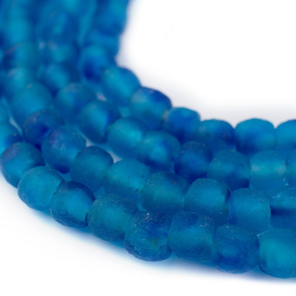 80 Aqua Swirl Recycled Glass Beads - Handmade Glass Beads - Crushed Glass Beads - Glass Beads Strand - Matte Glass Beads (RCY-RND-BLU-931)