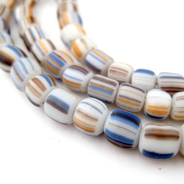 115-130 Perles pastel groseille de Java à rayures - Perles d'espacement à rayures - Petites perles à chevrons - Perles à rayures brunes (JVA-RND-MIX-121)