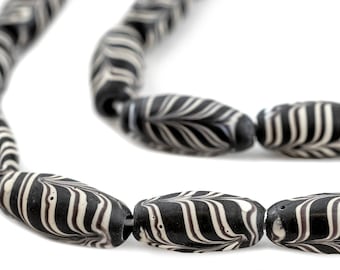Java Glass Feather Beads, Black 8mm, 23 Inch Strand, Artisan Jewelry Supplies from Indonesia