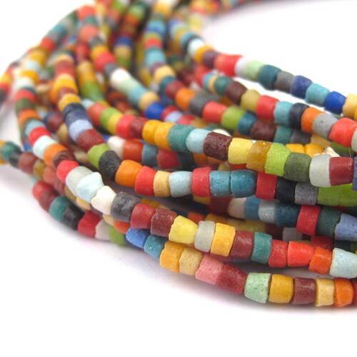 250-280 Rainbow Medley Sandcast Seed Beads: African Sandcast Sandcast Beads Powder Glass Beads Boho Glass Beads Tiny Ghanaian Beads