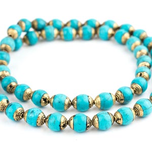 50 Turquoise Nepali Brass Capped Beads Oval Stone Beads NPL-OVL-MIX-110 ...