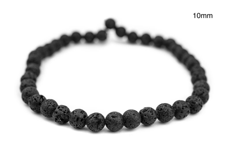 Large Hole Lava Beads: Round Black 8mm or 10mm, Natural Gemstones, 15" Strand, Volcanic Rock, 2mm Hole, Spherical Ball Shape Ships from USA! 10mm