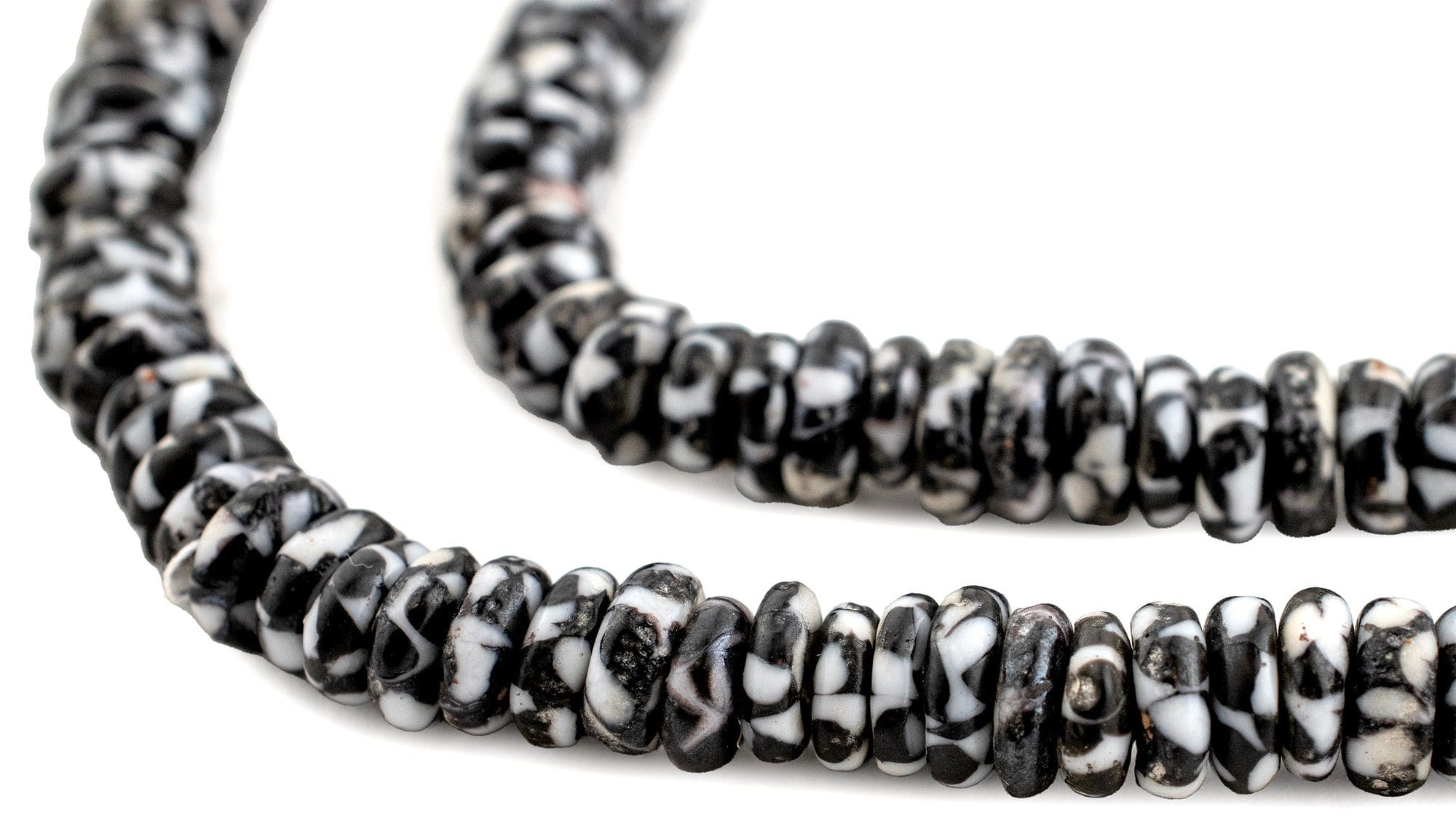 Fused Rondelle Recycled Glass Beads, Black & White 8mm, 28 Inch