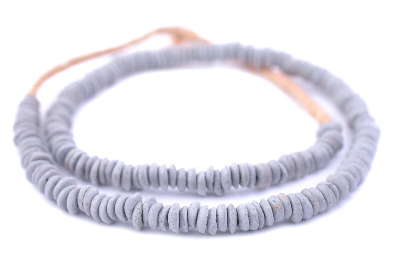 177 Light Grey Ashanti Glass Saucer Beads 10mm Ashanti Glass Beads Grey Ashanti Beads Saucer Shaped Beads Ghanaian Glass Beads