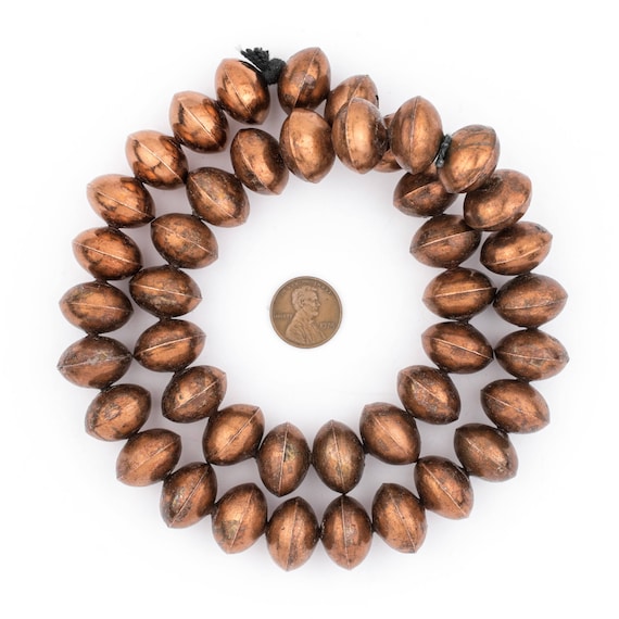 Ethiopian Wired Brass Saucer Beads 20mm African Large Hole 24 Inch Strand