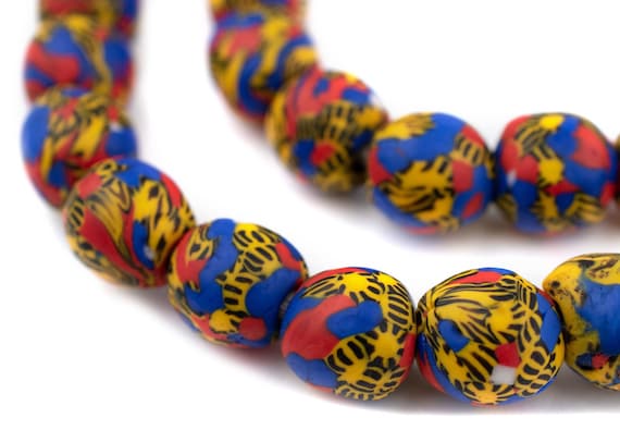 Transparent Matte Bumblebee Yellow Ghana recycled Glass African trade Beads 