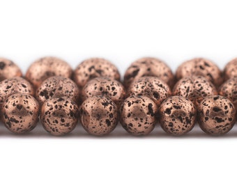 Antiqued Copper Electroplated Lava Beads: Volcanic Stone Beads 6mm 8mm 10mm 12mm, Wholesale Rock Metallic Gemstone Beads, Ships from USA!