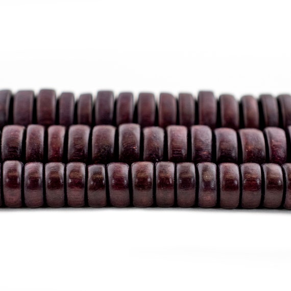 Dark Brown Disk Natural Wood Beads: 4x8mm 5x12mm 4x15mm Organic Waxed Deep Red Spacer Heishi Beads for Jewelry Designs & Interior Home Decor