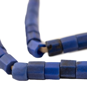 76 Russian Blue Glass Beads - African Glass Beads - Jewelry Making Supplies - Found in Ethiopia - Africa ** (RUS-CYL-BLU-202)