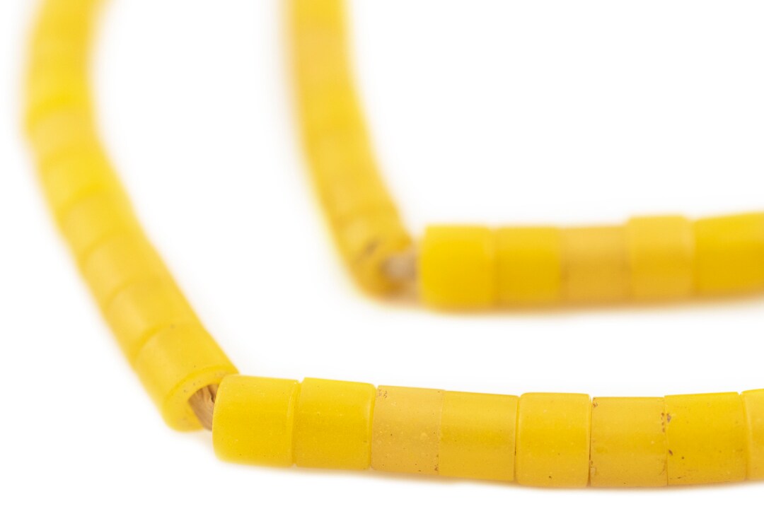 110 Vintage Czech Yellow Cylinder Beads 6mm 6mm Glass Beads Yellow