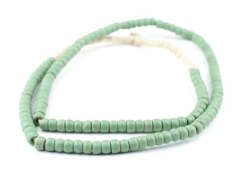 PROS-CYL-GRN-322 Green Prosser Beads Green Button Beads Old Glass Beads Ghanaian Trade Beads 125 Green Prosser Button Beads