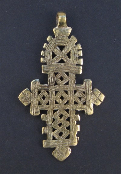 Dessie Ethiopian Brass Cross Pendant 85x70mm African Large Hole Handmade 