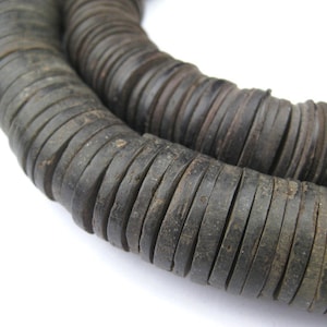 Huge Vintage Coconut Shell Heishi Beads 15-20mm - Natural African Wood Beads - Jewelry Making Supplies - Made in Nigeria (WOD-HSHI-BLK-141)