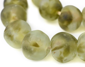 30 Jumbo Olive Green Swirl Recycled Glass Beads 23mm: Farmhouse Beads Coffee Table Beads Green Glass Beads Glass Round Beads Big Glass Beads