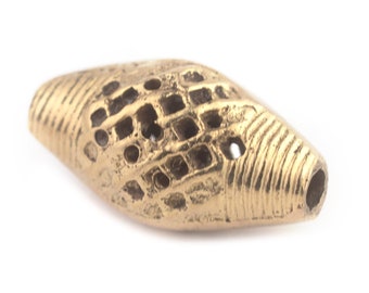 Bicone Brass Filigree Bead 26x14mm: Lost Wax Casting Fair Trade Beads Ashanti Brass Beads Handmade Brass Beads Bicone Shaped Beads
