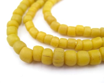 115 Mustard Yellow Java Glass Beads: Java Seed Beads Bali Glass Beads Matte Glass Beads Ethnic Glass Beads 5mm Glass Beads (JVA-CYL-YLW-125)