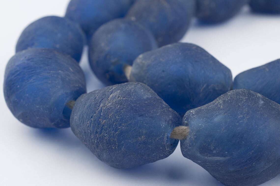 24 Jumbo Blue Bicone Recycled Glass Beads Ecofriendly Beads Etsy
