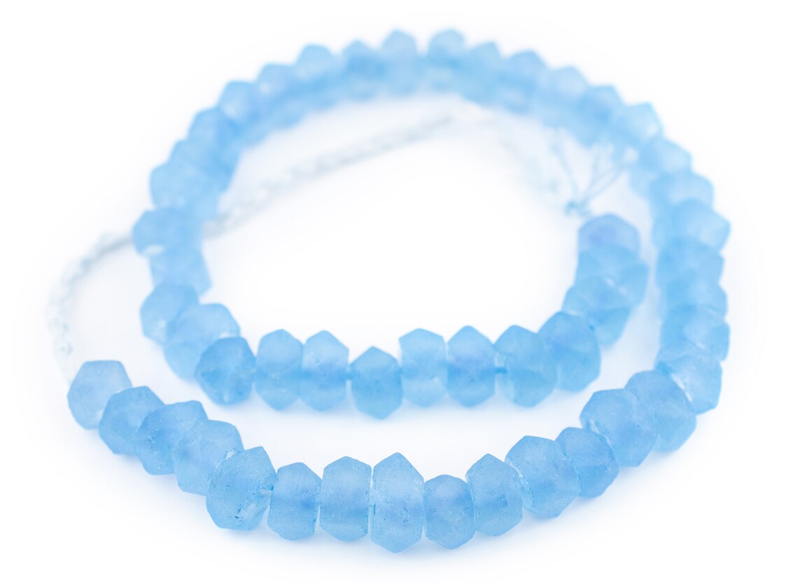 48 Recycled Java Glass Beads - Sea Blue Faceted - African Glass Beads ...