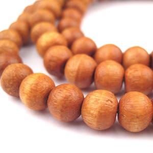 108 Laquered Sandalwood Mala Beads: Mala Strand Yoga Meditation Wood Mala Beads Brown Mala Beads Genuine Wood Beads (WOD-RND-BRN-938)