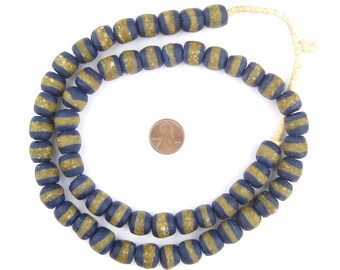 コバルトブルーケンテクロボビーズ 50個 - ストライプガラスビーズ