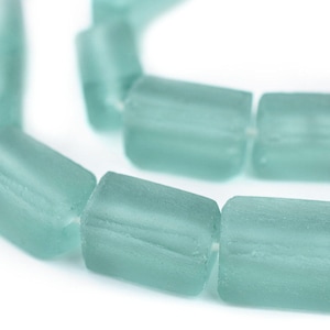 20 gröna aqua rektangulära Java återvunna glaspärlor 20 x 12 mm: Miljövänliga pärlor Ghana Krobo-pärlor Pulverglaspärlor 12 mm glaspärlor