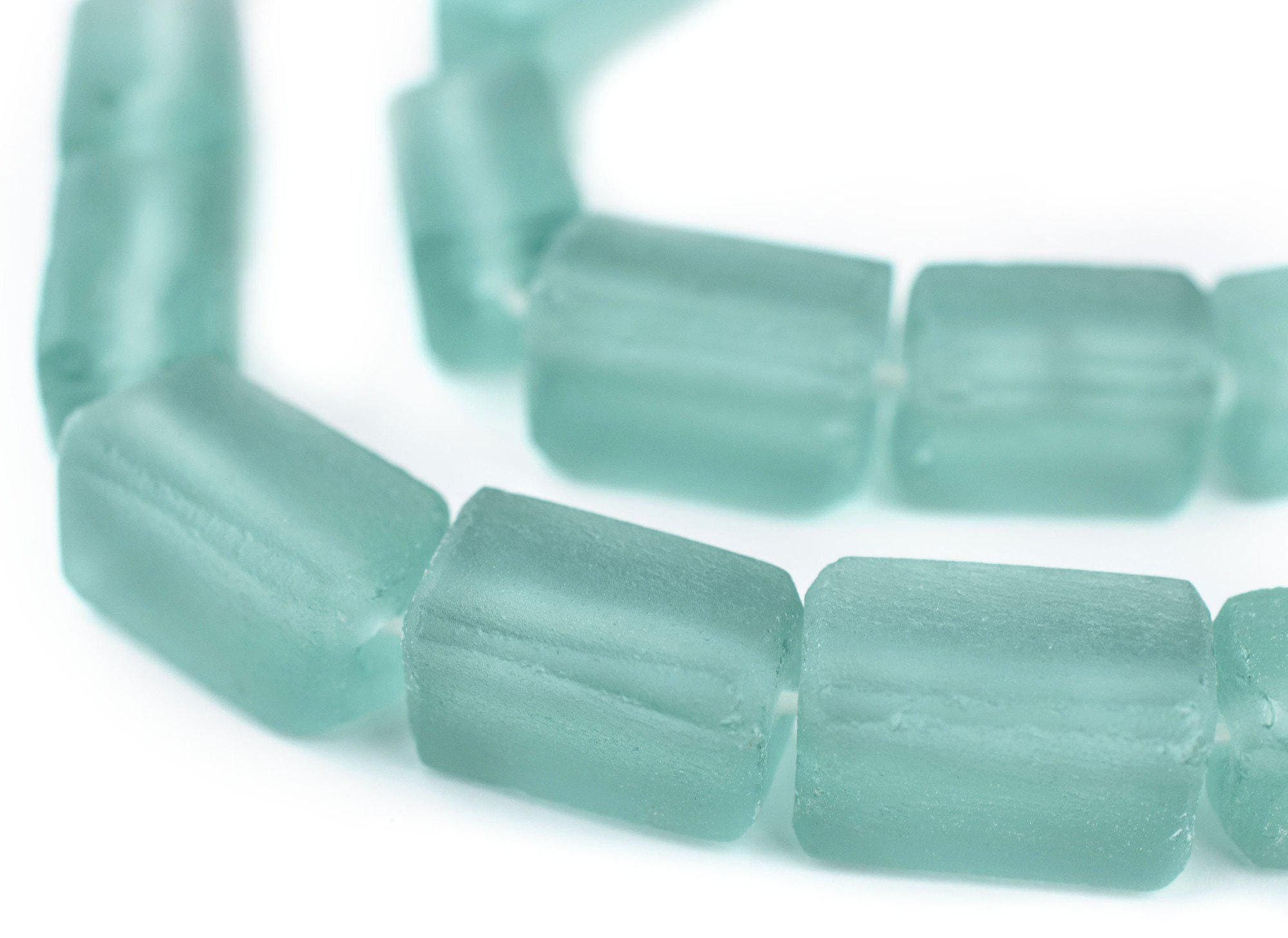 20 Green Aqua Rectangular Java Recycled Glass Beads 20x12mm: Eco-Friendly Beads Ghana Krobo Beads Powder Glass Beads 12mm Glass Beads