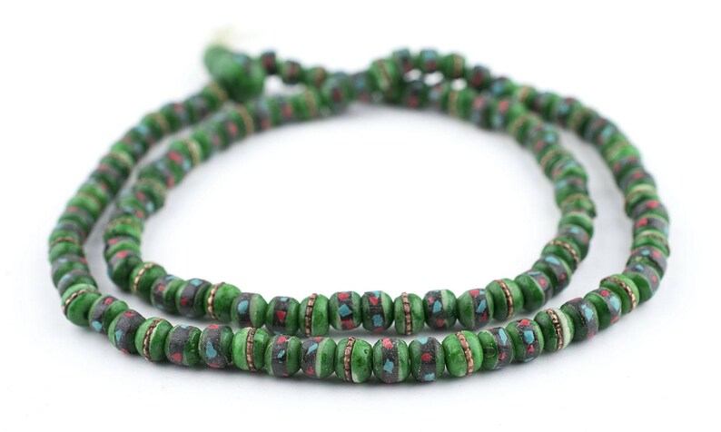 108 Green Inlaid Yak Bone Mala Beads Mala Necklace Yoga Meditation Small Nepal Beads Small Bone Beads 6mm Bone Beads BON-RND-GRN-437