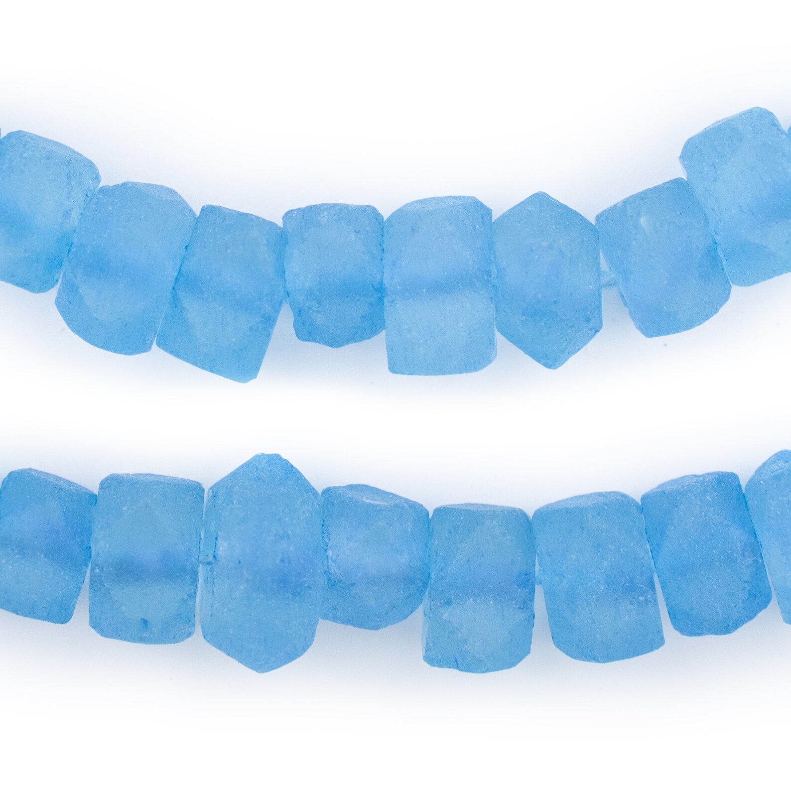 48 Recycled Java Glass Beads - Sea Blue Faceted - African Glass Beads ...
