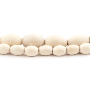Krämfärgade ovala träpärlor: 9 x 6 mm 15 x 10 mm Vita rundade distanser Naturliga ekologiska vaxade bohemiska träsmycken för halsband och design