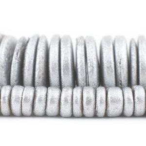 Silver Recycled Coconut Disk Heishi Beads: Choose Size 8mm or 20mm, Natural Wood Coconut Shell Beads, Ships from USA!