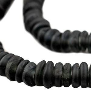 100 Charcoal Rondelle Recycled Glass Beads - Ethnic Glass Beads - Color Spacer Beads - Ghana Glass Beads - African Beads (RCY-DISK-BLK-608)