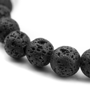 Large Hole Lava Beads: Round Black 8mm or 10mm, Natural Gemstones, 15" Strand, Volcanic Rock, 2mm Hole, Spherical Ball Shape Ships from USA! image 1