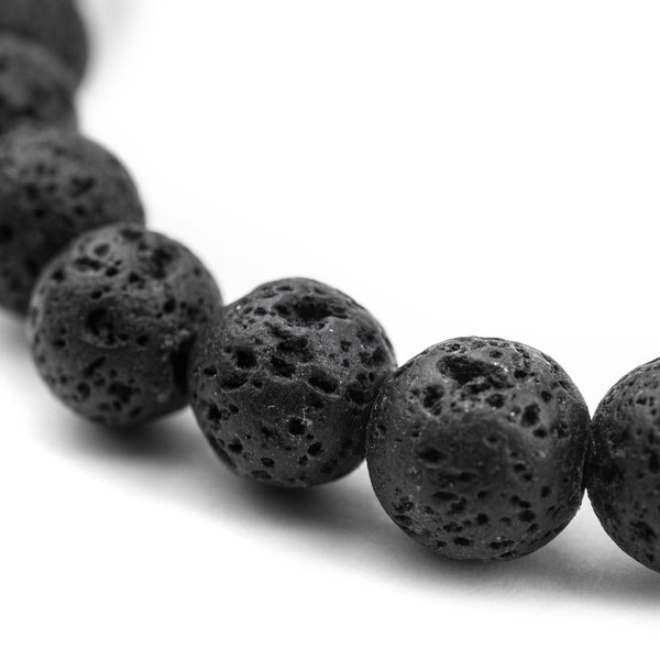 Large Hole Lava Beads: Round Black 8mm or 10mm, Natural Gemstones, 15" Strand, Volcanic Rock, 2mm Hole, Spherical Ball Shape Ships from USA!