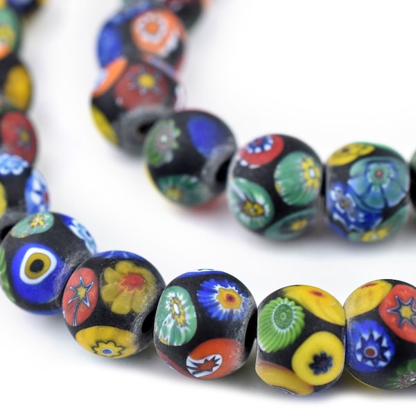 65 Premium Round Matte Millefiori Beads 10mm: Floral Pattern Beads Thousand Flower Glass Ball Beads Round Shaped Beads Large Glass Beads