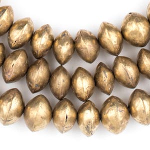 98 Mali Brass Bicone Beads 9x14mm - African Beads - Metal Beads - Brass Beads - Jewelry Making Supplies - Made in Mali ** (MET-BIC-BRS-159)