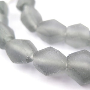 36 Charcoal Hexagon Java Recycled Glass Beads - Faceted Glass Beads - Tribal Glass Beads - Gray Colored Beads (JVA-TAB-GRY-732)