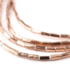 135 Copper Rectangular Tube Ethiopian Beads: Faceted Tube Beads Ethiopian Seed Beads Ethnic Copper Beads Tube Shaped Beads