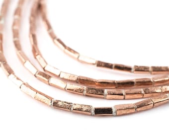 135 Copper Rectangular Tube Ethiopian Beads: Faceted Tube Beads Ethiopian Seed Beads Ethnic Copper Beads Tube Shaped Beads