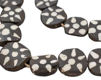 30 Batik Bone Beads - Eco-Friendly African Beads - Circular Sun-Design - Jewelry Making Supplies - Made in Kenya ** (BON-FLT-SUN-242)