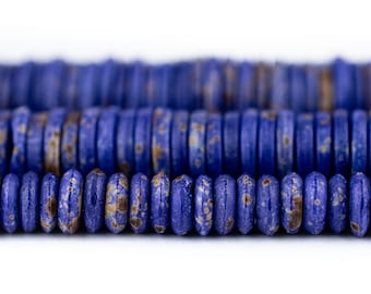 Lapis Lazuli Bone Button Beads: 6mm 10mm 12mm Indigo Cobalt Navy Blue Ethnic Rustic Speckled Thin Heishi Disk Spacers, Fast S&H!