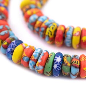 114 Anum Medley Fused Rondelle Recycled Glass Beads 12mm: Bottle Glass Beads Fair Trade Beads Ethnic Glass Beads Ghana Krobo Beads