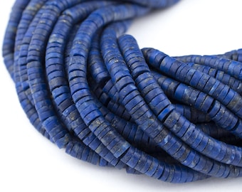 190 Cylindrical Heishi Lapis Lazuli Beads: Genuine Lapis Stone Lapis Heishi Beads Heishi Shaped Beads 4mm Stone Beads (AFG-HSH-BLU-272)