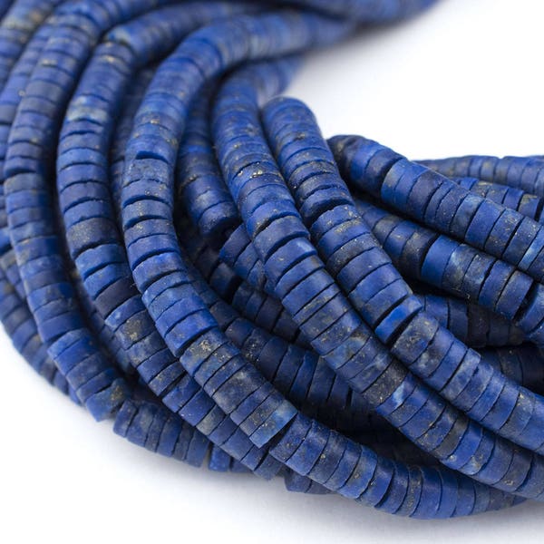 190 Cylindrical Heishi Lapis Lazuli Beads: Genuine Lapis Stone Lapis Heishi Beads Heishi Shaped Beads 4mm Stone Beads (AFG-HSH-BLU-272)