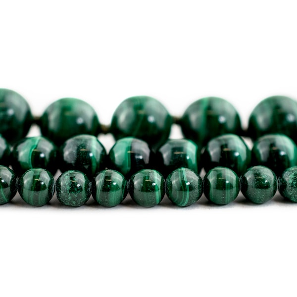 Round Malachite Beads: 4mm 6mm 7mm 8mm 10mm 12mm 14mm Deep Green Patterned Genuine Gemstone Crystal Stone Mediation Beads for Jewelry Design