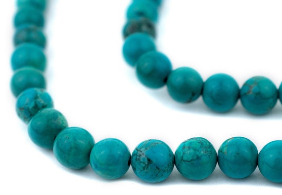 50 Blue Turquoise-Style Stone Beads 8mm: Round Blue Spherical Ball Gemstone Beads, Beautiful Gemstone Beads for Jewelry Making
